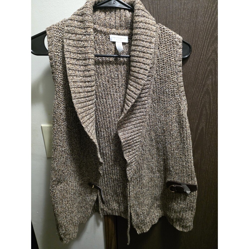 CHARTER CLUB metallic thread brown wrap sweater vest petite Large sparkle knit